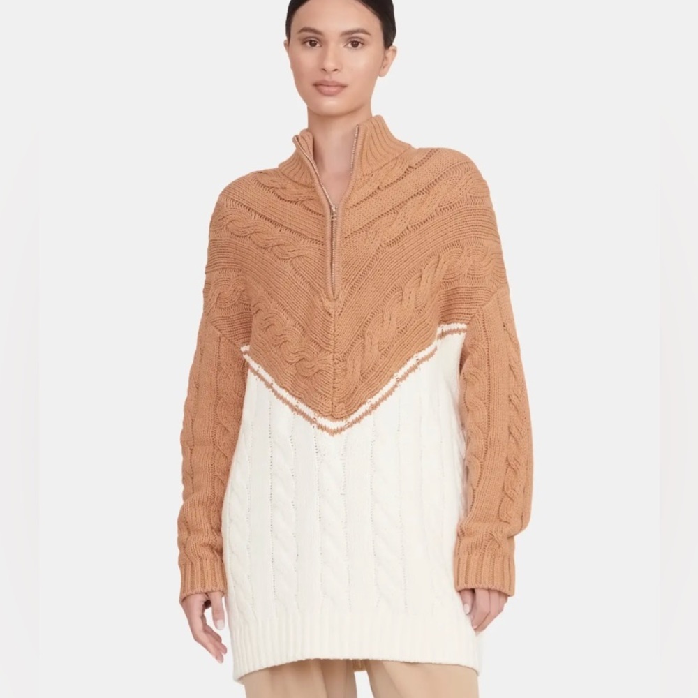 STAUD Hampton Colorblocked Cable Knit Longline Sweater